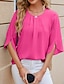baratos Blusas e Camisas de mulher-Mulheres Camisa Social Férias Praia Com Pregas Rosa Manga Curta Decote Quadrado Verão