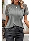 baratos Tops básicos de mulher-Camisa de renda Camiseta Mulheres Preto Verde Tropa Azul Marinha Tecido Renda Rua Diário Moda Decote Redondo Normal S