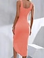お買い得  無地ドレス-女性用 ニットワンピース ミディドレス フリル ドローストリング ストリートファッション Ｕネック ノースリーブ オレンジ カラー