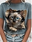 cheap Women&#039;s T-shirts-Women&#039;s T shirt Tee Animal Daily Weekend Print Blue Short Sleeve Fashion Round Neck 3D cat Summer