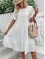 Недорогие простые платья-Жен. Белое платье Платье средней длины Кружева Пэчворк Уличный стиль На каждый день V-образный вырез С короткими рукавами Белый Цвет