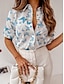 preiswerte Blusen und Hemden für Damen-Damen Hemd Bluse Blumen Punkt Täglich Urlaub Taste Bedruckt Weiß Langarm Brautkleider schlicht Hemdkragen Frühling Sommer