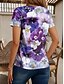 preiswerte Blumen-T-Shirt-Damen T Shirt Blumen Modisch Kurzarm V Ausschnitt Normale Oberteile Täglich Bedruckt Marineblau Blau Purpur Sommer