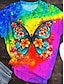 halpa Naisten T-paidat-Naisten T-paita Kukka Perhonen Solmuvärjätty Loma Havaijilainen Lyhythihainen Tiukka pyöreä kaula-aukko Sateenkaari Kesä