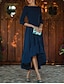 preiswerte Cocktailkleider-A-Linie Cocktailkleider Elegant Kleid kleid hochzeitsgast Kentucky Derby Tee-Länge 3/4 Ärmel Schulterfrei Stretch-Krepp Rückenlos mit Gerafft 2024