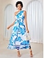 Χαμηλού Κόστους Print Φορέματα-Γυναικεία Σιφόν Φόρεμα σε γραμμή Α Φλοράλ Κολλημένος Ένας Ώμος Μακρύ φόρεμα Κομψό Στυλάτο Διακοπές Αμάνικο Καλοκαίρι