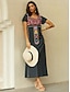 preiswerte Bedruckte Kleider-Damen Casual kleid Farbblock Gespleisst Bedruckt Rundhalsausschnitt Maxidress Vintage Ethnisch Urlaub Kurzarm Sommer