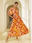 זול הדפס שמלת קז&#039;ואל-שמלת מקסי גיאומטרית שיפון עם צווארון V
