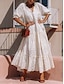 זול שמלות פשוטות-בגדי ריקוד נשים שמלה לבנה שמלת מקסי קפלים סגנון רחוב מקסי צווארון V חצי שרוול לבן צבע