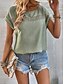 abordables Chemises-Femmes Chemises inspirées du lin T-shirt en dentelle Uni Mode Manche Courte Col ras du cou Hauts Réguliers Vacances Quotidien Dentelle Noir Bleu Marron Vert Kaki Été
