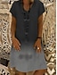 abordables Robes à motifs-Femme Lin Robe casual Robe t-shirt A Ombre Imprimer Col V Robe mi-longue du quotidien Vacances Manche Courte Eté