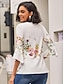 billige Bluser og trøjer til kvinder-Dame Skjorte Bluse Blomstret Knap Trykt mønster Afslappet Ferie Basale 3/4-ærmer Rund hals Hvid