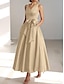 זול שמלות קוקטייל-שמלת אורח כלה בשורה אלגנטית שמלה חצי רשמית שמלה באורך תה ללא שרוולים סאטן עם כיס V צווארון עם קשת 2024