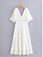economico abiti semplici-Per donna Vestito bianco Vestito maxi con manica Da mare Elegante A V Mezza manica Bianco Colore