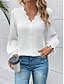 baratos Tops básicos de mulher-Camisa Social Blusa Mulheres Preto Branco Vermelho Tecido Renda Rua Diário Moda Decote V Normal S