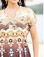 cheap Print Dresses-Women&#039;s Vintage Dress Casual Dress Tribal Split Print V Neck Long Dress Maxi Dress Vintage Ethnic Vacation Short Sleeve Summer