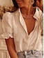 رخيصةأون بلوزات وقمصان للنساء-نسائي سهل كشكش المنزل عمل مناسب للبس اليومي أساسي كاجوال قبعة القميص أبيض الصيف الربيع