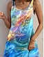 billige Kjoler med trykt mønster-Dame Tankkjole Nyanse Trykt mønster U-hals Mini kjole Ermeløs Sommer