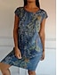 cheap Casual Dresses-Women&#039;s Floral Print Crew Neck Mini Dress Short Sleeve Summer