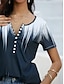 Χαμηλού Κόστους Γυναικείες Μπλούζες &amp; Πουκάμισα-Γυναικεία Πουκάμισο Πουκάμισο Henley Μπλούζα Διαβάθμιση χρώματος Κουμπί Στάμπα Causal Χιτώνες Βασικό Κοντομάνικο Στρογγυλή Λαιμόκοψη Λευκό