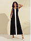 billige Knit Dress-kvinners svart maxi kjole modal farge blokk ermeløs v-hals en linje strikket elegant kjole