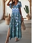 Χαμηλού Κόστους Print Φορέματα-Γυναικεία Καθημερινό φόρεμα Γραφική Λαχούρι Σκίσιμο Στάμπα Λαιμόκοψη V Μακρύ Φόρεμα Μάξι Φόρεμα Βοημία Βίντατζ Διακοπές Παραλία Κοντομάνικο Καλοκαίρι