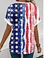 billige T-skjorter til kvinner-Dame T skjorte Flagg USA Daglig Uavhengighetsdagen Stilfull Kortermet V-hals Blå Sommer Vår