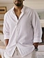 cheap Men&#039;s Linen Shirts-Men&#039;s Shirt Band Collar Shirt Summer Shirt Beach Wear Button Up Shirt White Long Sleeve Plain Band Collar Spring &amp; Summer Casual Daily Clothing Apparel