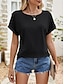 preiswerte T-Shirts für Damen-Damen Tunika Täglich Urlaub Wochenende Schwarz Kurzarm Böhmen Tropisch Modisch Quadratischer Ausschnitt Sommer