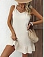 cheap Plain Dresses-Women&#039;s Summer Dress White Lace Wedding Dress Mini Dress Button Elegant V Neck Short Sleeve White Color