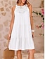 preiswerte schlichte Kleider-Damen Weißes Kleid Minikleid Spitze Patchwork Urlaub Brautkleider schlicht Rundhalsausschnitt Ärmellos Schwarz Weiß Rote Farbe