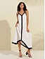 baratos vestido casual-vestido maxi feminino branco slip em cetim colorido com decote em V vestido de férias