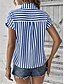 baratos Blusas listradas e geométricas-camisa feminina blusa estilosa moderna listrada botões estampa manga curta regular tops camisa gola férias diário preto rosa vermelho azul azul claro verão