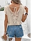 cheap Women&#039;s Blouses &amp; Shirts-Women&#039;s Blouse Lace Bohemia Casual Short Sleeve V Neck White Summer