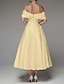 Χαμηλού Κόστους Κοκτέιλ Φορέματα-Γραμμή Α Κοκτέιλ Φορέματα Κομψό Φόρεμα Γάμου Κουινσανέρα Κάτω από το γόνατο Αμάνικο Ώμοι Έξω Ροζ φόρεμα Σατέν με Πιασίματα 2024