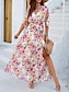Χαμηλού Κόστους Print Φορέματα-Γυναικεία Καθημερινό φόρεμα Φόρεμα σε γραμμή Α Φλοράλ Στάμπα Λαιμόκοψη V Μακρύ Φόρεμα Μάξι Φόρεμα Βοημία Στυλάτο Καθημερινά Ημερομηνία 3/4 Μήκος Μανικιού Καλοκαίρι