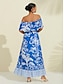 cheap Print Casual Dress-Floral Ruffle Off Shoulder Maxi Dress