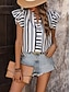 cheap Women&#039;s Blouses &amp; Shirts-Women&#039;s Shirt Blouse Striped Ruffle Print Daily Vacation Casual Short Sleeve V Neck Blue Summer