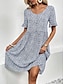 cheap Print Dresses-Women&#039;s Crew Neck Puff Sleeve Midi Dress Short Sleeve Summer Spring