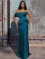 Χαμηλού Κόστους Βραδινά Φορέματα-Γραμμή Α Βραδινά φορέματα Κομψό Φόρεμα Επίσημο Μακρύ Αμάνικο Στράπλες Σατέν με Τεχνητό διαμάντι Φόρεμα 2024