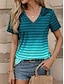 preiswerte T-Shirts für Damen-Damen T Shirt Gestreift Farbverläufe Bedruckt Täglich Wochenende Vintage Modisch Kurzarm V Ausschnitt Blau Sommer
