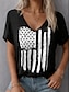 abordables T-shirts Femme-Femme T shirt Tee Drapeau USA du quotidien Jour de l&#039;Indépendance mode Manche Courte Col V Noir Eté Printemps