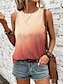 billige Tanks og camisole til kvinner-Dame Singleter Vest Nyanse Fargegradering Feriereise Trykt mønster Blå Ermeløs Etnisk Crew-hals Sommer