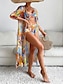 cheap Bikini Sets-Women&#039;s Normal Swimwear Bikini Three Piece Swimsuit Push Up Tropical Leaves V Neck Vacation Beach Wear Bathing Suits