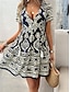 cheap Print Dresses-Women&#039;s Casual Dress Floral Print V Neck Mini Dress Boho Vacation Beach Short Sleeve Summer