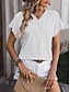 baratos Tops básicos de mulher-Camiseta Mulheres Preto Branco Roxo Tecido Sexy Rua Diário Moda Decote V Normal S