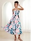 cheap Print Dresses-Women&#039;s Chiffon Dress Floral Leaf Pleated Ruffle Tie Neck Midi Dress Casual Party Sleeveless Summer