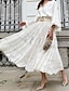 abordables Faldas de lino de algodón-Mujer Falda Línea A Columpio Maxi Faldas Encaje Color sólido Casual Diario Fin de semana Verano Algodón Elegante Moda Blanco