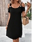 Недорогие простые платья-Жен. Черное платье Мини-платье Аппликация Элегантный стиль На каждый день V-образный вырез С короткими рукавами Черный Розовый Цвет