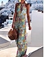 Χαμηλού Κόστους Print Φορέματα-Γυναικεία Φλοράλ Στάμπα Λαιμός Μακρύ Φόρεμα Μάξι Φόρεμα Βοημία Διακοπές Αμάνικο Καλοκαίρι